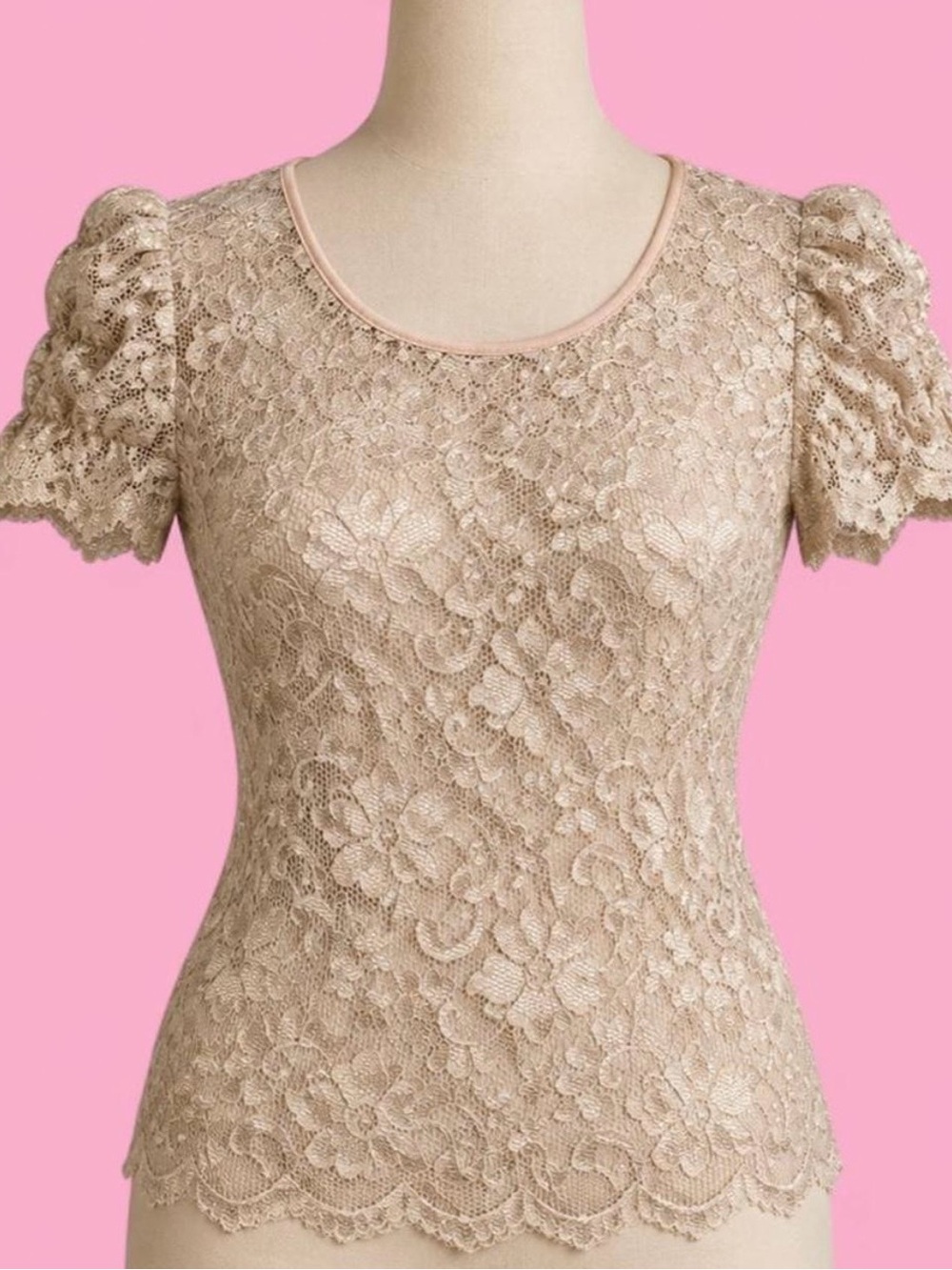 Bebe Made in USA Y2K Floral Lace Puff Sleeve Top Size S